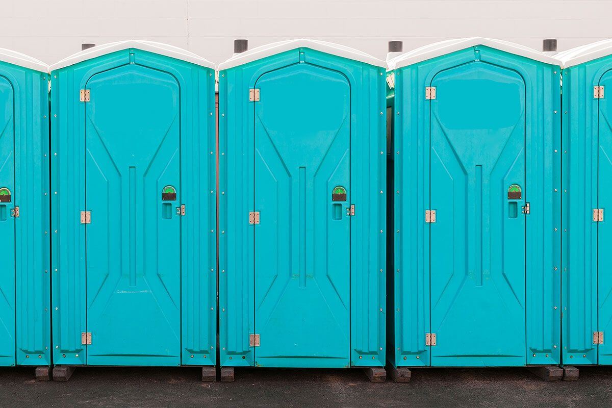 Industrial portable restroom units at a plant in Galesburg, Illinois