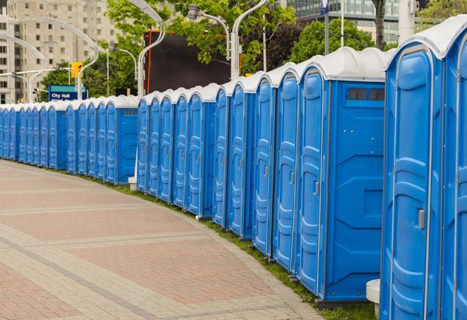 Seasonal porta potty units set up at a Galesburg, Illinois venue